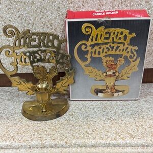 Brass Merry Christmas Candle Holder